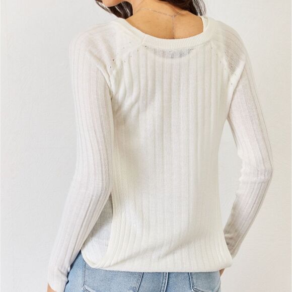 🎁3/$30🎁  J.NNA  Long Sleeve Cutout Cream  Color Womrn's Top sz  Lg - Picture 6 of 6